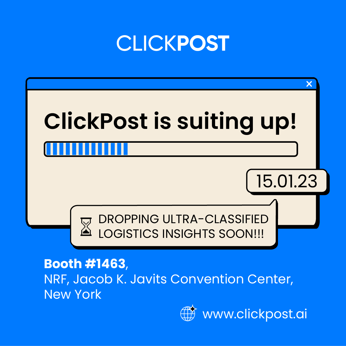 ClickPostTech's tweet photo. We will be in New York city soon!
Catch up with us at @NRFBigShow 2023.

#event #nrf2023 #nrfbigshow #nrf23 #supplychain #logistics #clickpost https://t.co/GsWdVWcvtt