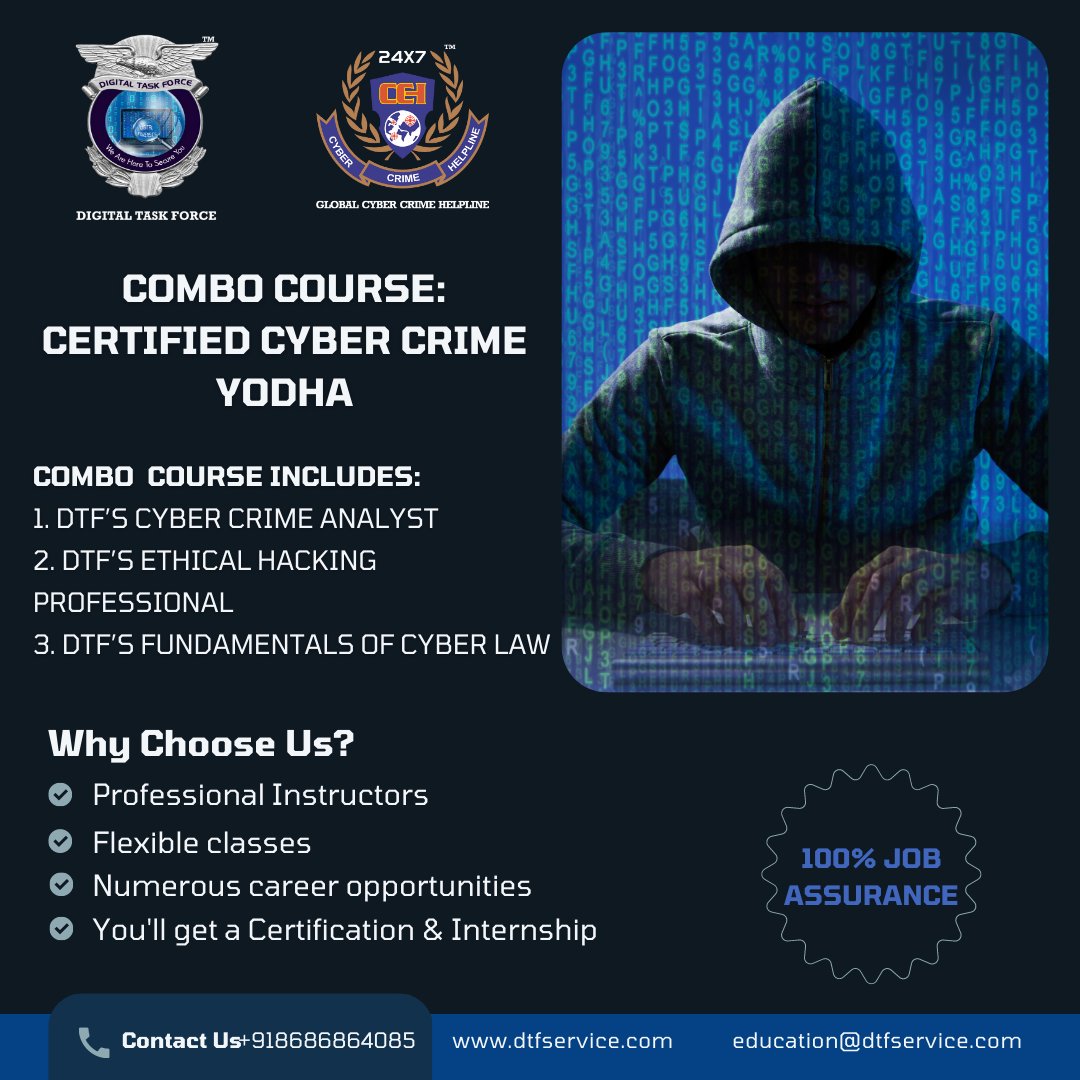 GlobalCCH's tweet photo. Learn and earn in 2023 and transform yourself into a Cyber Yodha!
+918686864085 | education@dtfservice.com
#cybersafety #cybercrime #criminals #cybersecurity #mumbai #Course #certificate #CyberSurkshaAbhiyan  #cybercrimehelpline #digitaltaskforce #education #india https://t.co/av9brM8Q0v