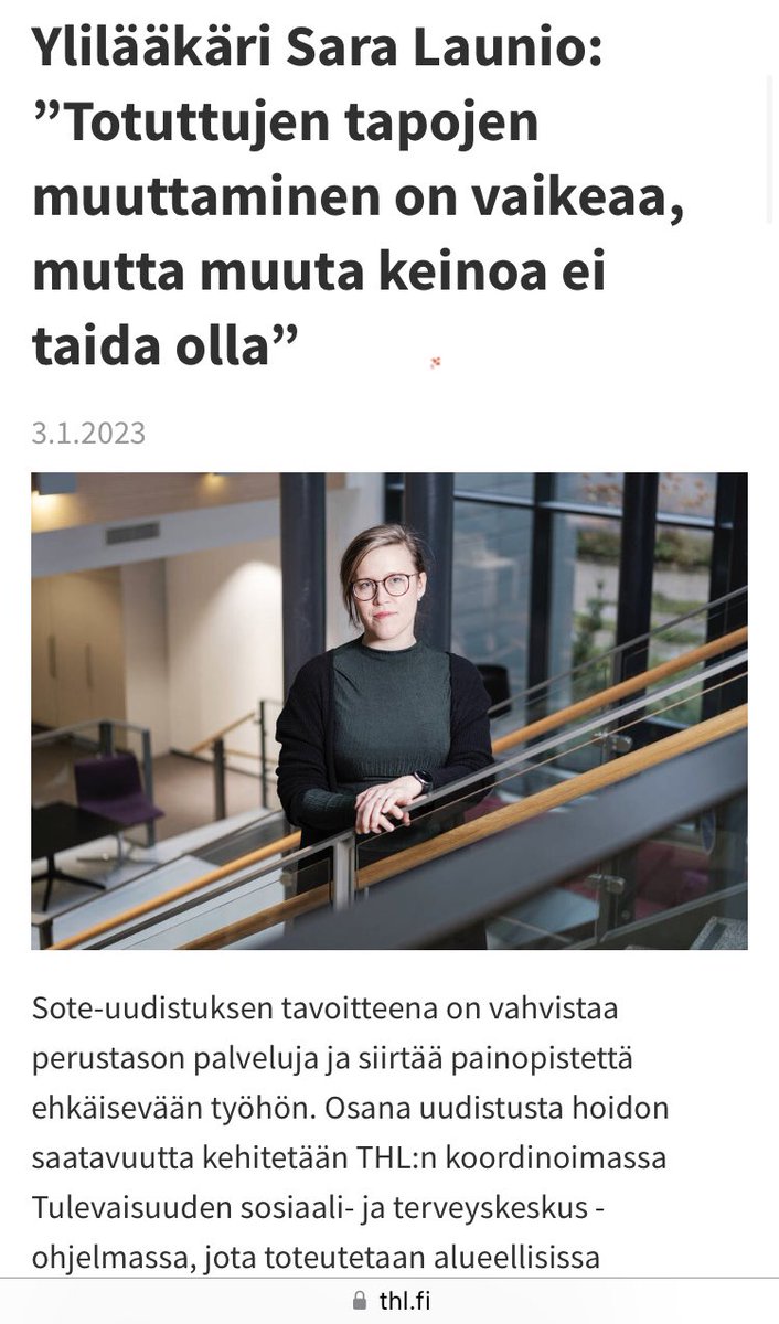 SaraLaunio's tweet image. Mistä tänä vuonna luopuisi, että tulisi muutokselle tilaa? Pakko on aina hyvä motivaattori, ja tarjolla tilaisuus niin itsellä kuin #hyvinvointialue:illa. THL-töiden esittelyjuttu vihdoin julki. #sote thl.fi/fi/web/sote-uu…