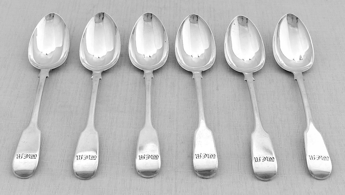 BassetlawA's tweet image. A William IV set of six silver teaspoons. Hallmarked for London 1833 by William Theobalds. #silver #silverspoons #antiques