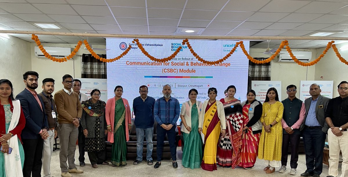 Congratulations ⁦<a href="/ggv_smc/">Guru Ghasidas Vishwavidyalaya, Bilaspur</a>⁩ under the able leadership of ⁦<a href="/chakrawalalok/">Prof. Alok Kumar Chakrawal</a>⁩ for having organised a 3 days #communication 4 #social and behaviour change workshop for integration of #csbc #curriculum in the #universities of #chattisgarh ⁦<a href="/UNICEFIndia/">UNICEF India</a>⁩