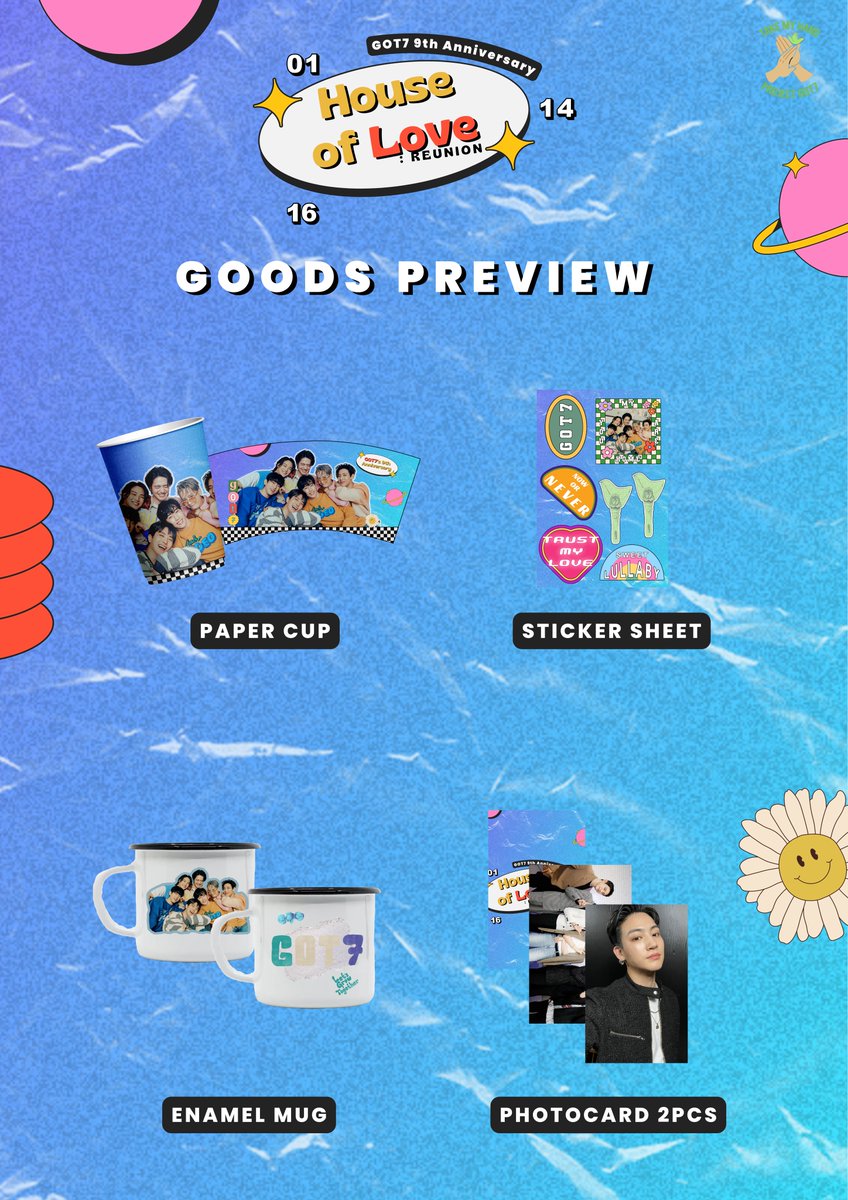 TakeMyHand_GOT7's tweet photo. GOT7 9th Anniversary “House of LOVE : Reunion” 🐥

✨ PREVIEW GOODS ✨

🏰 Kopi Lima Detik Cikajang, Jaksel
📆 28 Jan 2023
🔗 https://t.co/izlA91p0U1

#GOT7 #IGOT7 #TakeMyHandGOT7 #HouseofLoveGOT7 https://t.co/c0rVAO5Iqj
