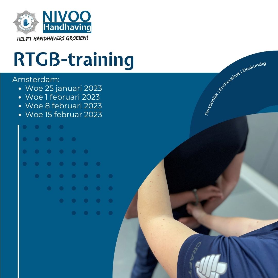 Start deze maand nog met je RTGB-training! Inschrijven kan via nivoo.nl/inschrijven of stuur een mail naar opleidingsadvies@nivoo.nl #BOA #RTGB #handhaving #geweldsbevoegdheid