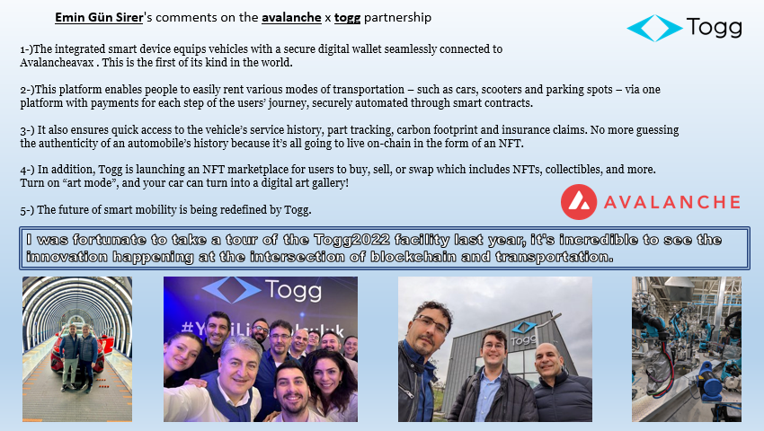 turkcrazy07's tweet photo. The #Avalanche  @Togg2022  partnership is the only one of its kind. 
🚗A committed and competent chain to move real-world assets of #Avalanche  to the #blockchain  system.
🤝🔺@avalabsofficial  founder @el33th4xor  comments on the partnership. #Web3 #otomobil https://t.co/Qo3BiiZ4QR
