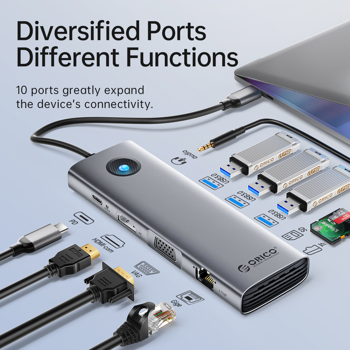 ORICO_Official's tweet photo. Get more out of your devices with the power to expand more. ORICO 10 IN 1 USB Hub is here for your rescue.

Offering power delivery, and pass-through charging, this USB hub supports up to 100W that keeps your devices working longer. It also provides super transfer of files. https://t.co/YTGmnk4s9d