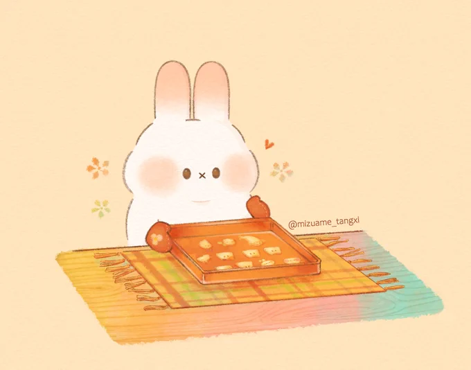 クッキーを焼いたぷみ (○・×・○)#ぷみうさぎ #すぴょんず #イラスト 