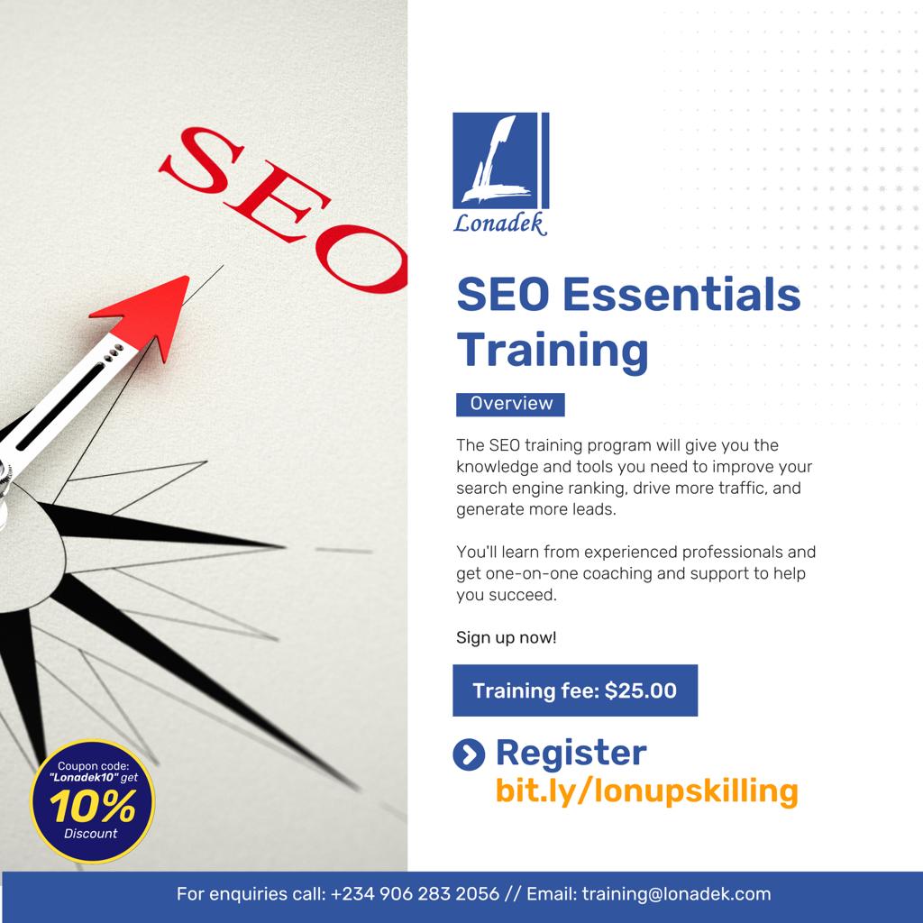 LonadekInc's tweet photo. Register via https://t.co/ET1xTB1KBj to be equipped with the knowledge and skills you need to implement SEO tactics and Strategies giving you a competitive market advantage.
#Lonadek #SEO #SearchEngine #SEOEssentials https://t.co/tIkQ05zuTs