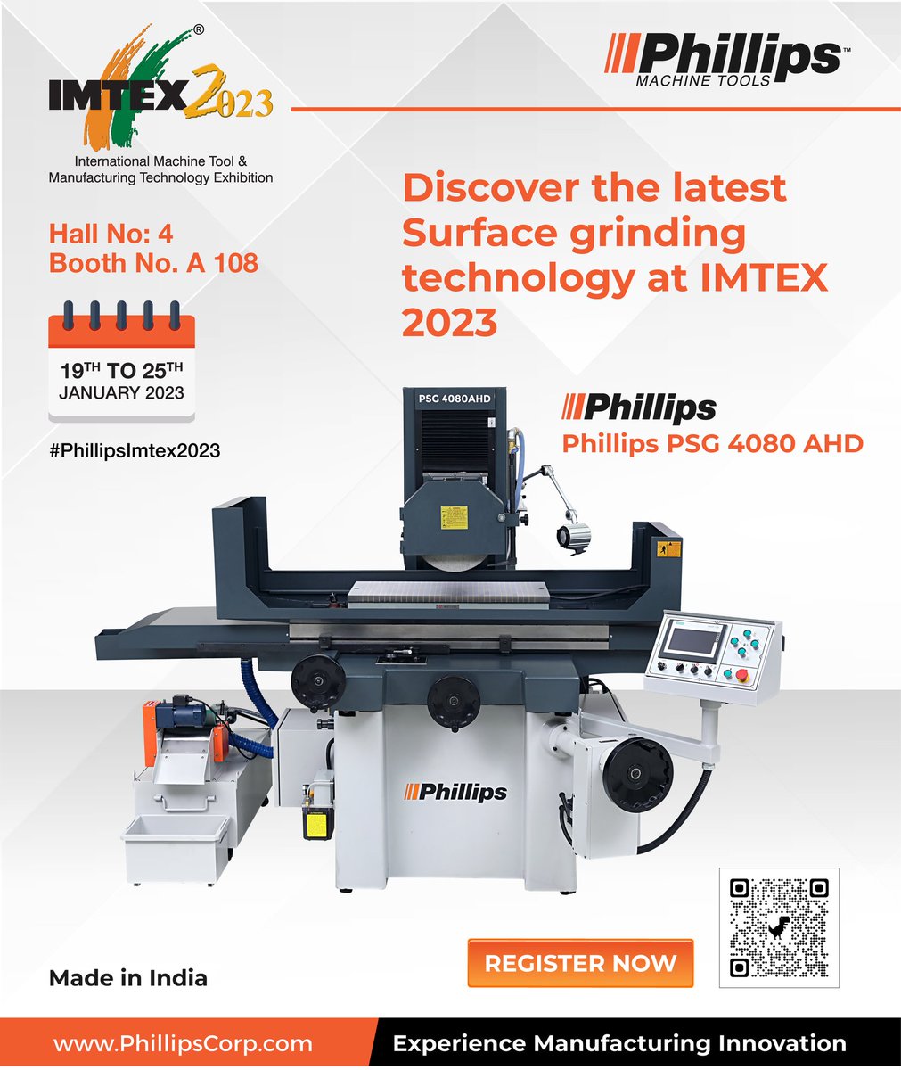 PhillipsMach_IN's tweet photo. Stay ahead of the game and discover the latest in surface grinding technology at Imtex exhibition.
Register now:https://t.co/Fxsrrt80Bz
#Phillipslmtex2023 #PhillipsMachineTools #PhillipsCNC #ExperienceManufacturinglnnovation
#Imtex2023 #PhillipsAdditive https://t.co/s1HeFuIDsO