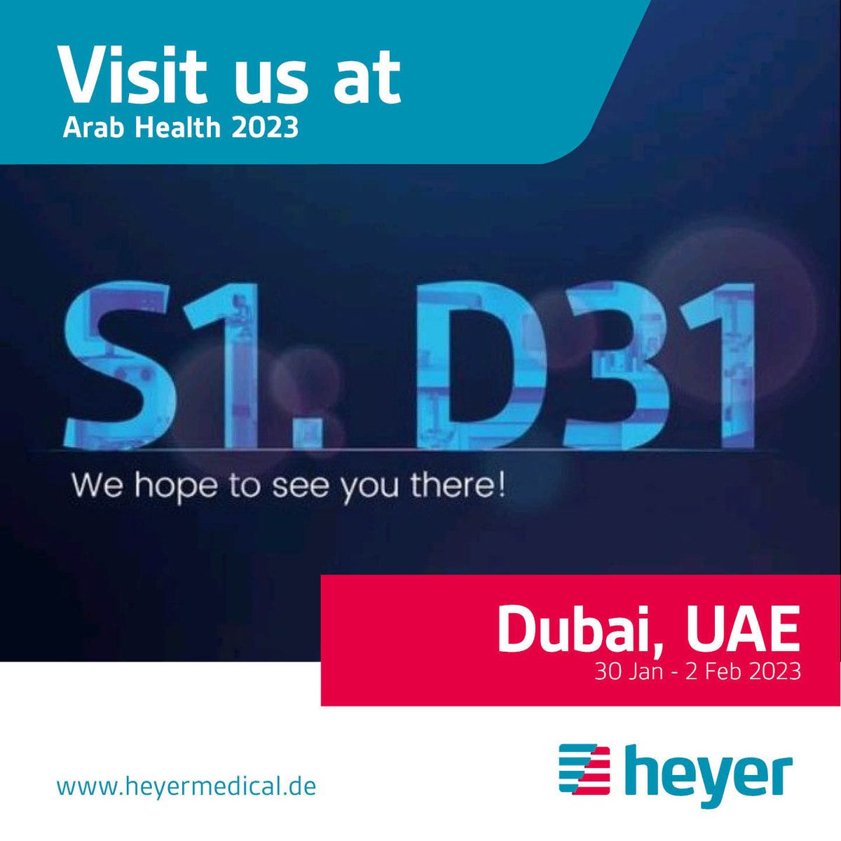 HeyerMedical's tweet photo. Visit heyer medical at Arab Health 2023, Dubai. Booth # S1. D31
We hope to see you there.
https://t.co/7mmjjTgIHc
heyer medical - der Medizintechnik-Hersteller für Beatmung, Anästhesie und Homecare aus Deutschland 
#heyermedical #cpap #ventilation #anaesthesia #homecare #surgery https://t.co/rXQubDiUWz