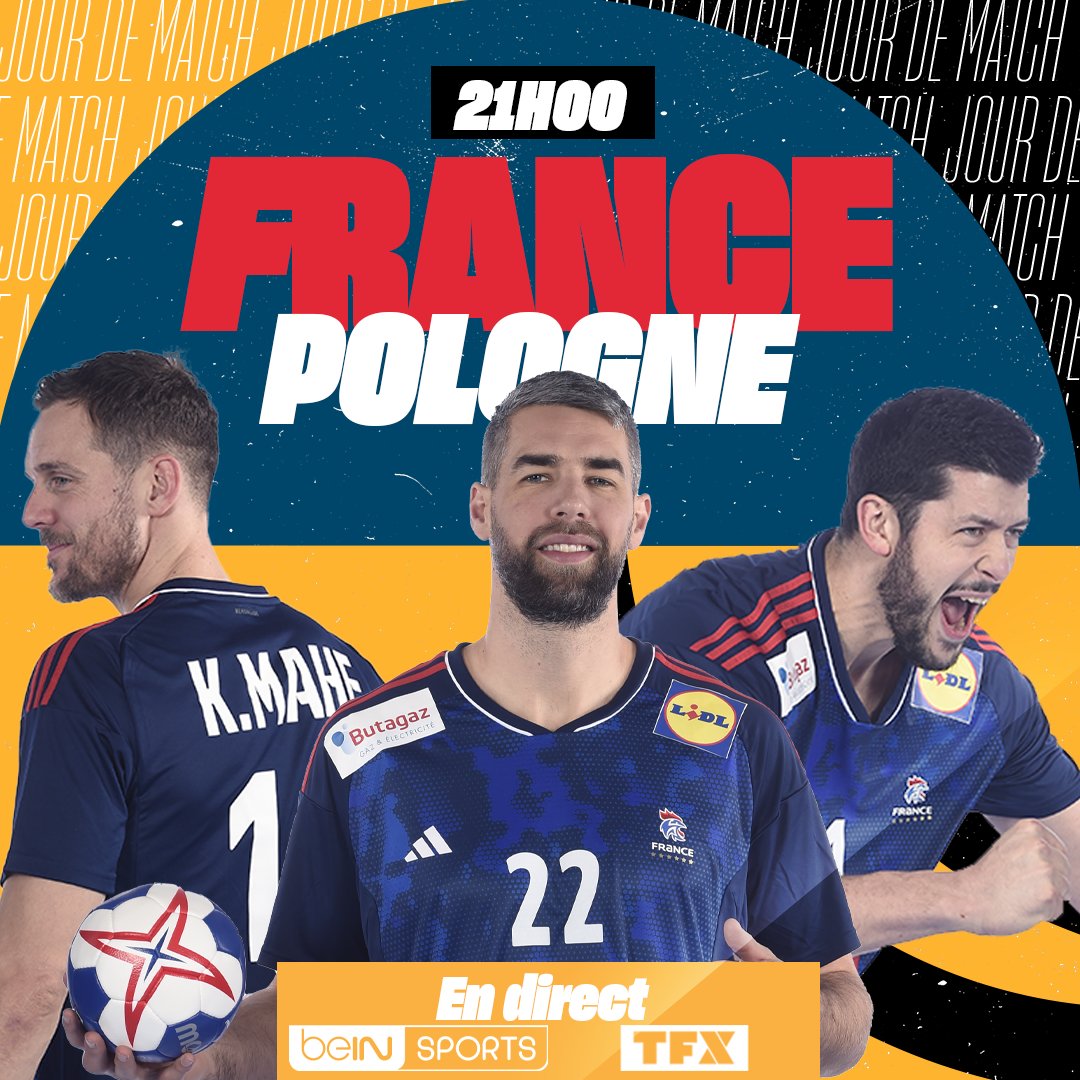 FRAHandball's tweet photo. JOUR DE MATCH 🇫🇷⚡🇵🇱
🤾‍♂️ #FRAPOL | MONDIAL IHF 2023
⏰ 21H00
📺 @beinsports_FR | @tfx 
📱#BleuetFier

ALLEZ LES BLEUS ! 🔵⚪🔴 https://t.co/rKj8QPBsBL