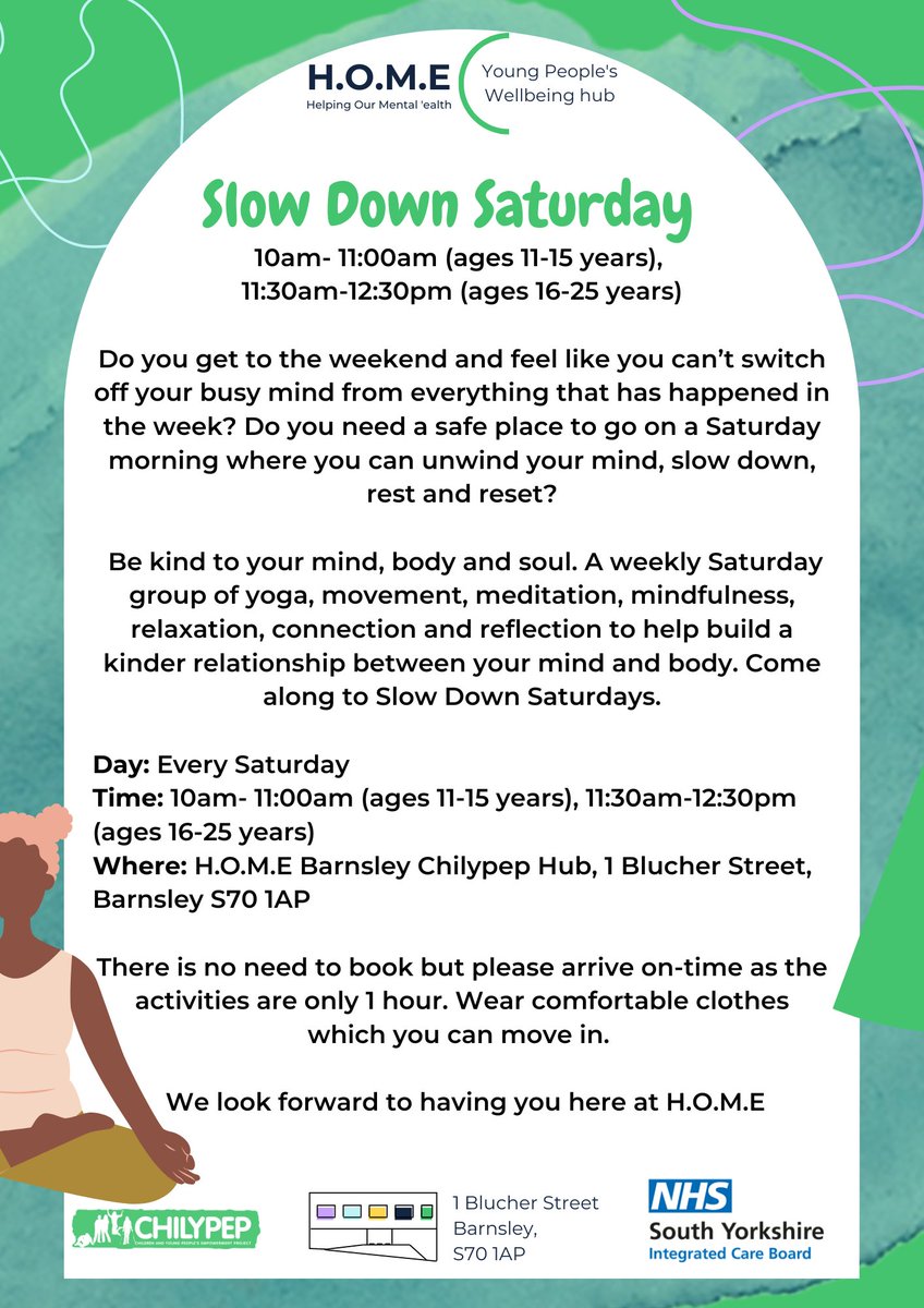 Slow Down Saturday at Chilypep

Contact steph.brown@chilypep.org.uk if you have any questions or would like to know more 🌻