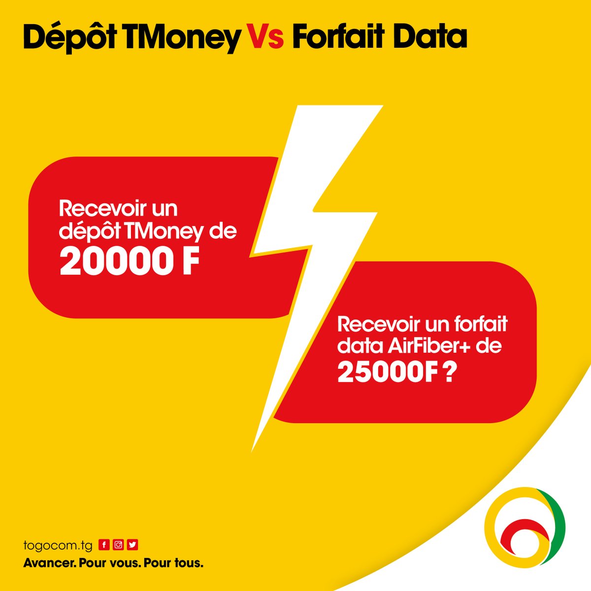 YasTogo's tweet photo. Qu’est-ce qui peut te faire passer une bonne journée ? 🤔

Recevoir un dépôt TMoney de 20000 F 💰 ou un forfait data AirFiber+ 🌐 de 25000F ?

Dis-nous ton choix en commentaire et dis pourquoi ton choix. 🤔

#Togocom #TMoney #ForfaitData https://t.co/c8zJAYQzN7