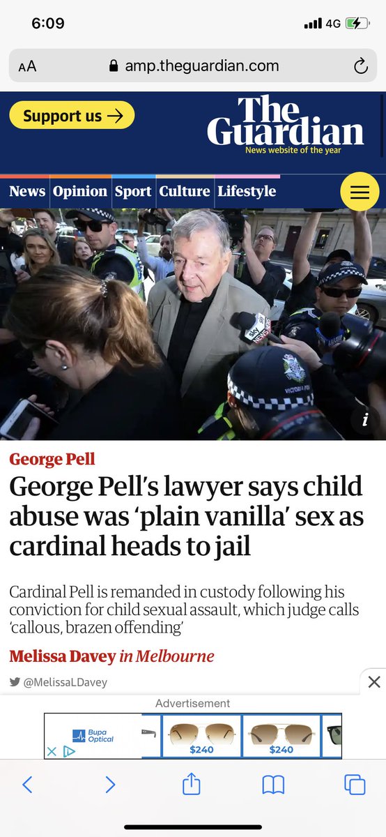 Hey @JoeHockey @HonTonyAbbott and any other #GeorgePell fan club members 

Remember when his lawyer used this excuse. 

#goodriddance