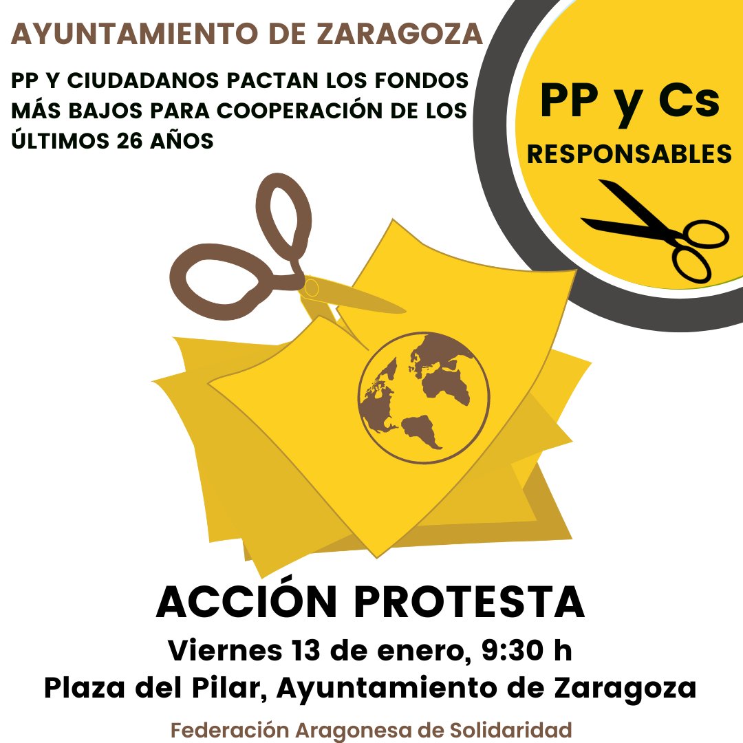 🎙️El gobierno de <a href="/zaragoza_es/">AyuntamientoZaragoza</a> ha pactado con Vox los presupuestos 2023
🔙Una vez más acuerdan bajar los fondos destinados a solidaridad internacional
📢Serán los más bajos en 2️⃣6️⃣ años
❌No callaremos ante esta política insolidaria
📢CONCENTRACIÓN viernes 13, 9:30h. Pza Pilar