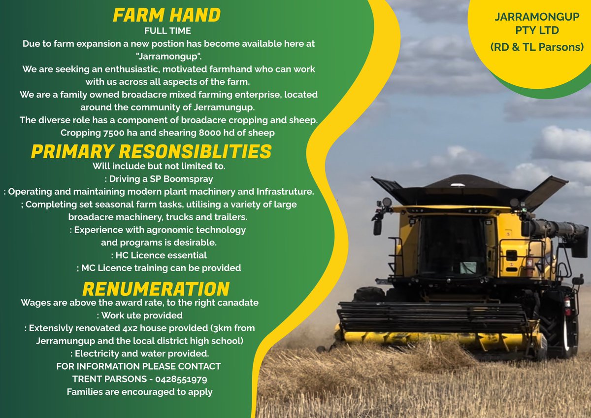 Come join our team. House only 3km from town.