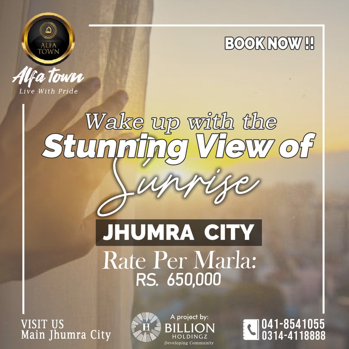 AlfaTown's tweet photo. 📌Excellence Living📌
‼️BOOK NOW
3 Marla | 4 Marla | 5 Marla | 7 Marla  
RESIDENTIAL PLOTS AT ALFA TOWN
Alfa Town | Live with Pride | A Project by Billion Holdingz
#AlfaTown #ChakJhumra #Residentialplot #Lahore #property #realestateinvesting #plotforsale https://t.co/VFxO4LRE2u