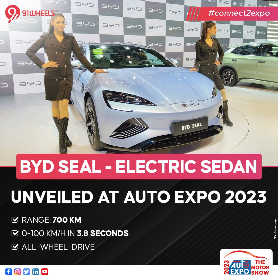 .@BYDCompany has just unveiled its electric sedan,Seal at the ongoing #AutoExpo2023 which will be the brand's third model in India.

✅ Will be launched in the fourth quarter of 2023
✅ Deliveries to start from October
✅ 15.6-Inch infotainment display
#connect2expo #autoexponews