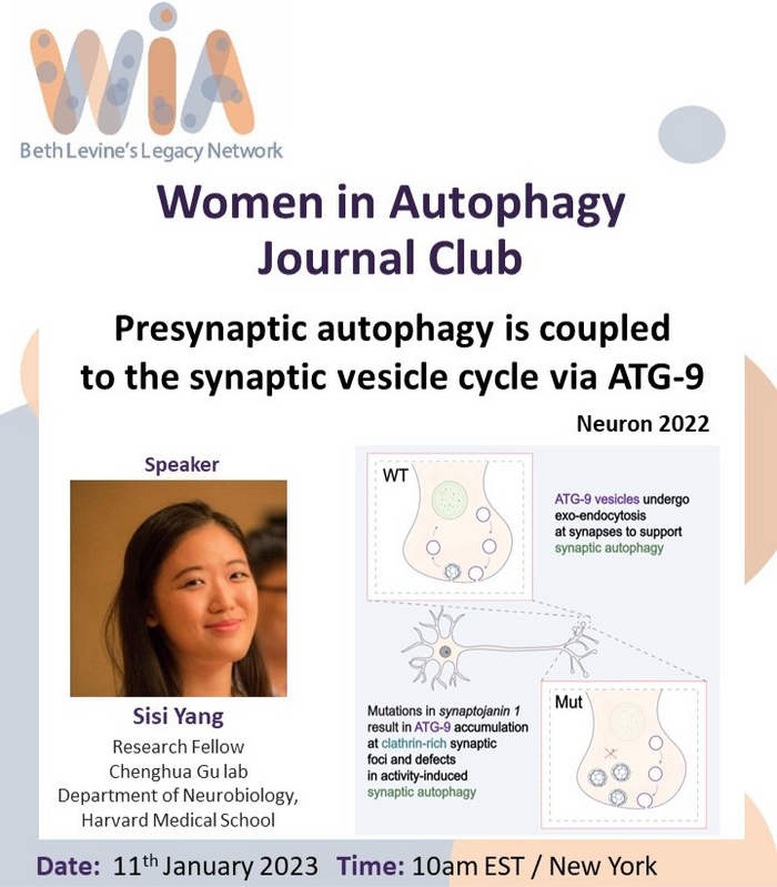 WAutophagy's tweet photo. #Today #JournalClubAlert don't miss our JC today!! @SisiYang10 from @dacolon lab at @Yale
talking about presynaptic autophagy and ATG9 synaptic vesicle!! Registration and more info at: wiajournalclub@gmail.com
#Autophagy #Neuroscience #WomenInScience #WomenInSTEM https://t.co/ZSQ2kNc7uC