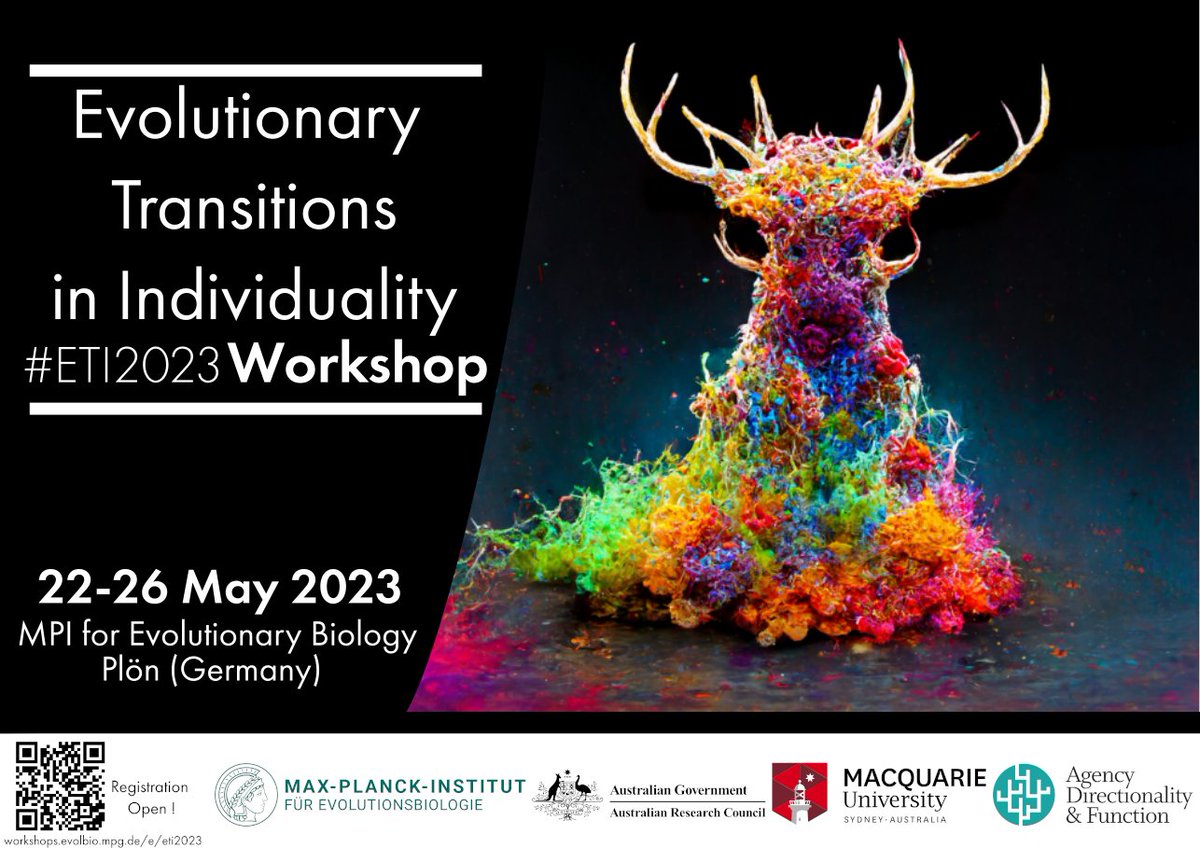 Frozen account of Guilhem Doulcier (@geeklhem) on Twitter photo Take a deep dive in Evolutionary transitions in individuality along with a diverse community of experimentalists, philosophers and modellers !
We welcome you for a research workshop on 22-26 May 2023 @MPI_EvolBio 
Abstract submission until 22nd Feb, 2023. 
workshops.evolbio.mpg.de/e/eti2023 Take a deep dive in Evolutionary transitions in individuality along with a diverse community of experimentalists, philosophers and modellers !
We welcome you for a research workshop on 22-26 May 2023 @MPI_EvolBio 
Abstract submission until 22nd Feb, 2023. 
workshops.evolbio.mpg.de/e/eti2023