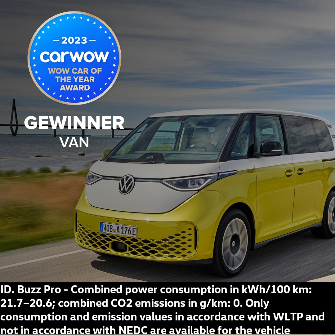 So proud! The car experts from carwow are choosing our #VWIDBuzz for the „WOW Car of the Year“ Award (van category).🎉85 out of 100 points.💪 CEO Thomas Schäfer: “Our ID. Buzz is extremely well received by customers. We have already received more than 26,000 orders.”