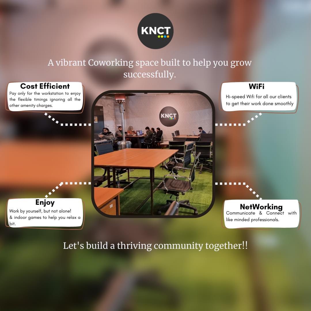 KNCT co-working space fulfils all your basic needs to help you stay productive &amp; focused. 

#knct #connectingpeoplebuildingideas #coworkingspace #growwithus