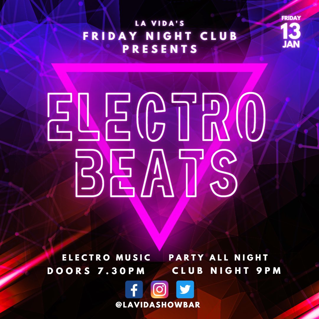 Friday Night Club! 

Doors Open 7.30pm
Electro Beats 9.00pm

@LaVidaShowbar 
#lavidashowbar #felixstowe #fridaynightclub #love #like #share #RT