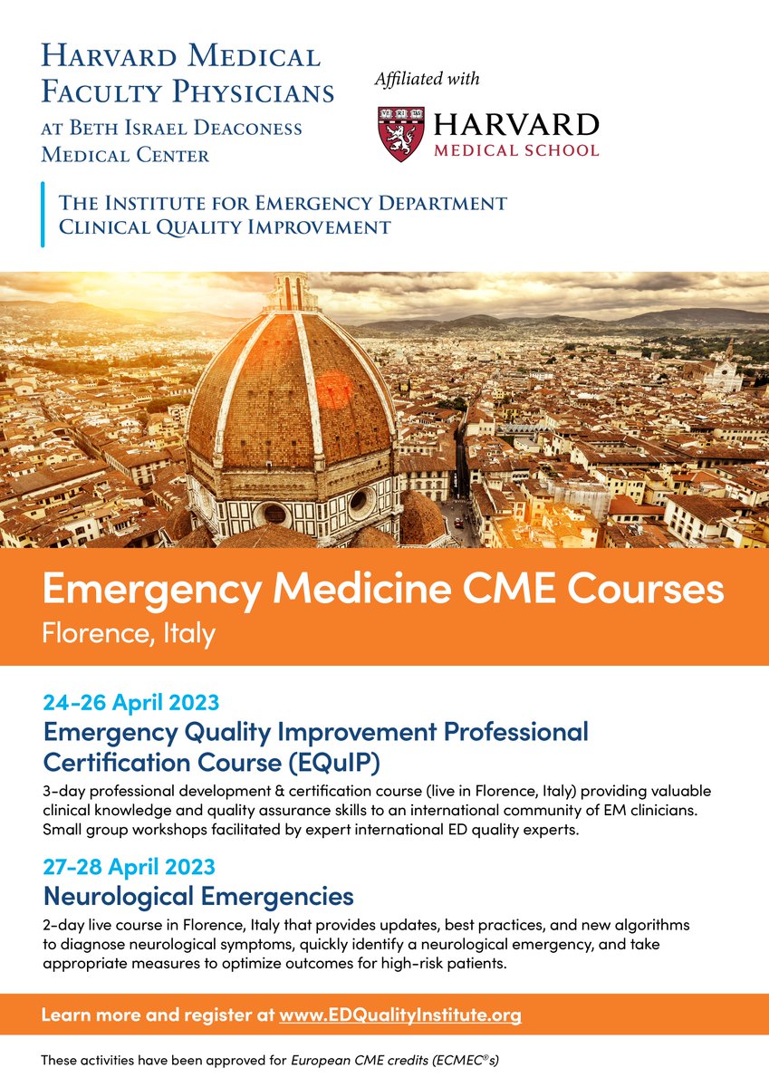 Are you joining us in Florence for ED Quality Assurance and Neuro Emergencies? #emergencymedicine #healthcarequality @ESOstroke
 @EuropSocEM
 @wfneurology
 @EANeurology @BIDMCEM @JonathanEdlow @JoshGoldsteinMD @DavidChiuMD @bastenson @ndubosh