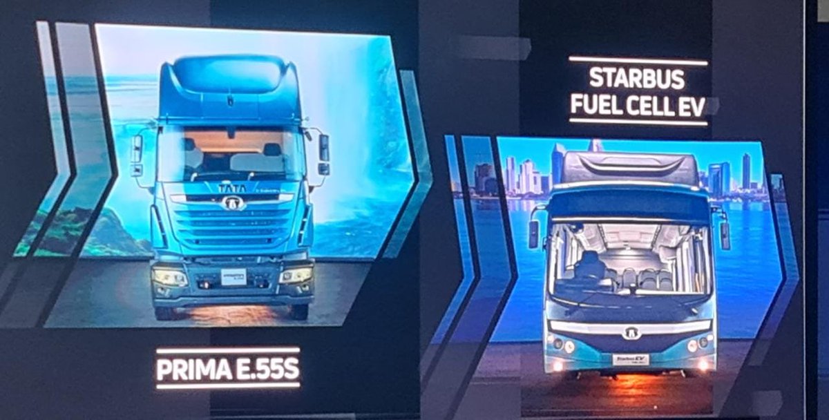 ExpressDrives's tweet photo. @TataMotors showcases hydrogen fuel cell CVs - the Prima H.55S and Starbus fuel cell EV bus. Also shows concept of the H2 internal combustion engine vehicle. Conventional ICE with hydrogen fuel.
#AutoExpo2023 #AutoExpowithFE https://t.co/glIGD1cdHO