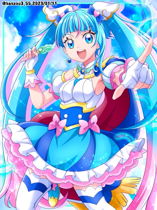 初描きキュアスカイ!青キュアで異世界人の主人公、今から楽しみです#precure#ひろプリ 