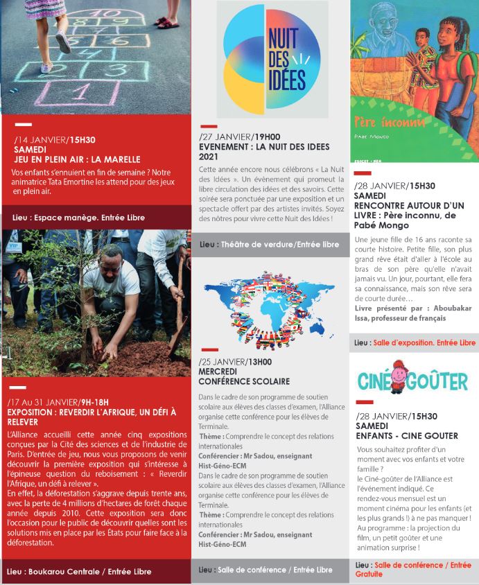 HyacintePorcher's tweet photo. Voici le programme des activités de l'Alliance Française de Garoua pour le mois de janvier ! Ca bouge à Garoua ! https://t.co/taOzy46dqL