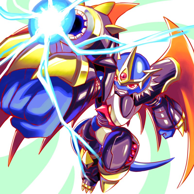wings red eyes solo armor digimon (creature) arm cannon teeth  illustration images