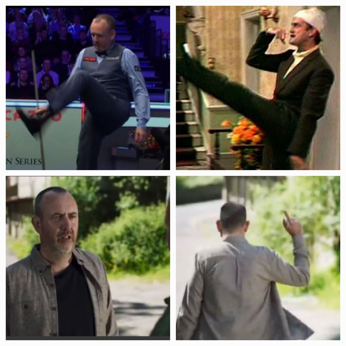 MuddPhil's tweet photo. If its not being in The Tuckers with Steve Speirs @SteveSpeirs4
Now Basil Williams @markwil147 tries to replocate a scene from Fawlty Towers in last nights Masters
๐๐๐
#snooker #CazooMasters #waspgate https://t.co/IPey56W3on