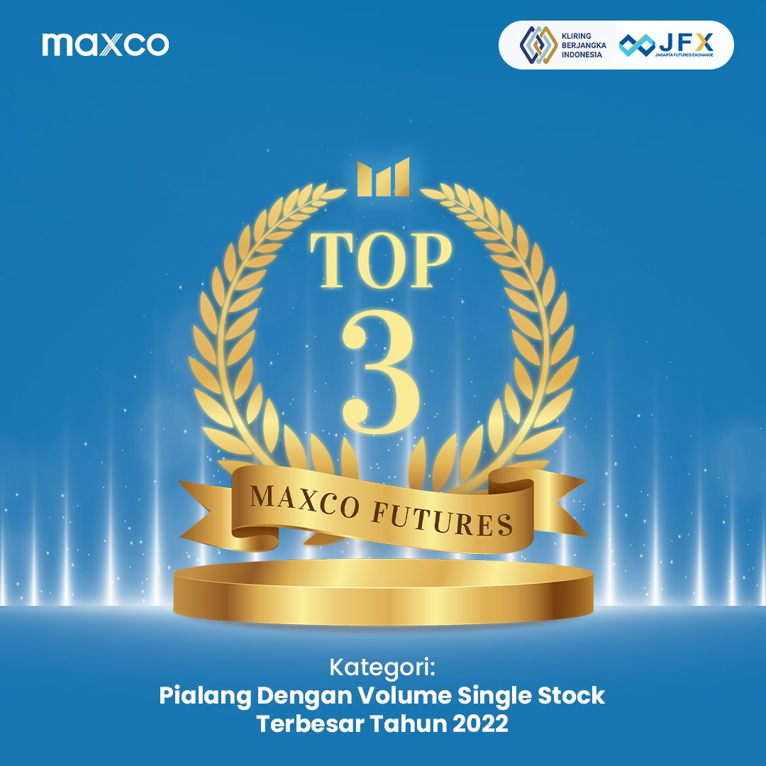 maxcofx's tweet photo. Maxco sebagai salah satu pialang berjangka terbaik berhasil menjadi Top 3 Pialang Dengan Volume Single Stock Terbesar Selama Tahun 2022 berdasarkan penilaian  PT Bursa Berjangka Jakarta dan PT Kliring Berjangka Indonesia

#broker #pialang #pialangberjangka #brokers https://t.co/L4yt4KNExK