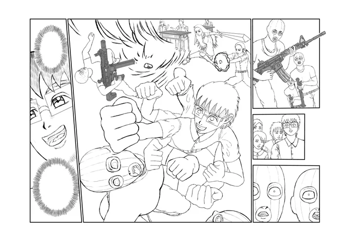 稲垣理一郎先生の公式ネームバトル…P3P4(見開き)もう少しで完成…明日…日が良いので明日…完成させてアップする予定です…#みんなで楽しむTwitter展覧会 #Twitter交流会会場 