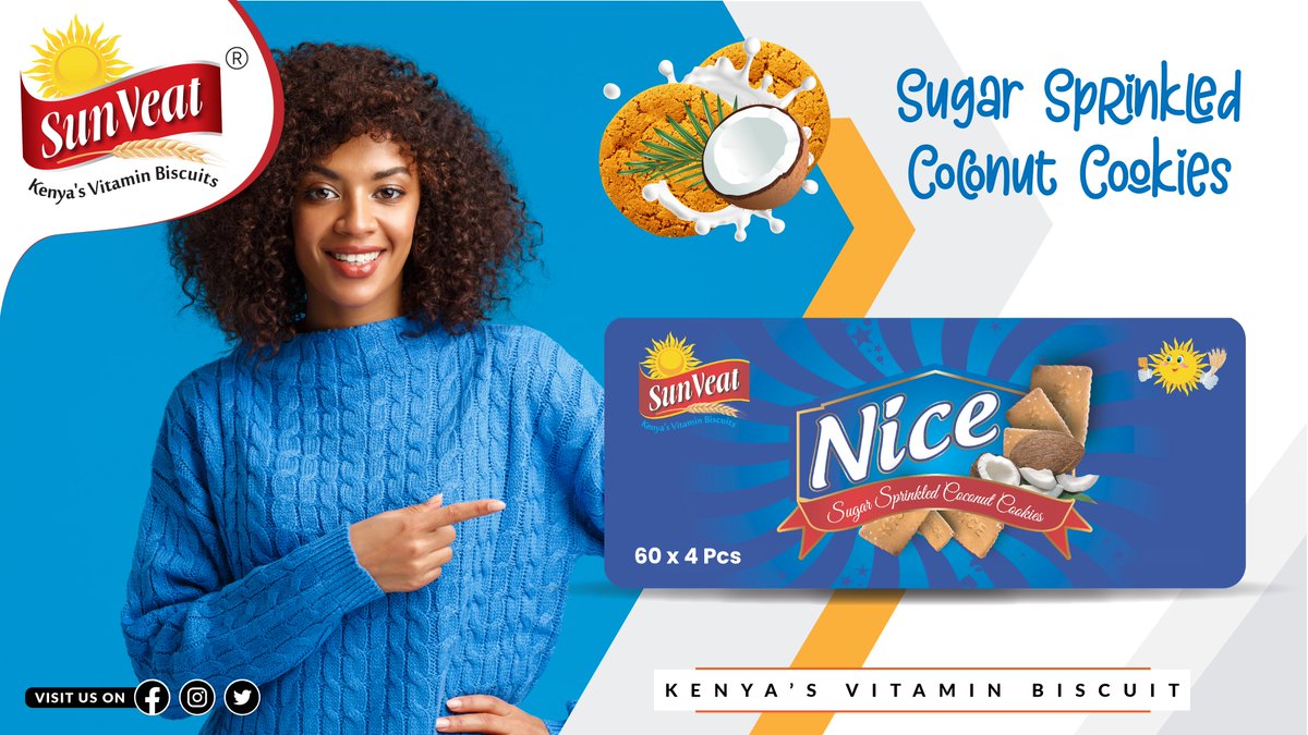 sunveat's tweet photo. Open the year with style, experience joyful moments each time you taste the sugar sprinkled coconut cookies, with a mind blowing awesome taste.
#SunveatBiscuits #kenyasvitaminbiscuits #trending #madewithlove #madeinKE #buykenyabuildkenya #madeinkenya #MadeForKenya https://t.co/3HQwHgjRpB