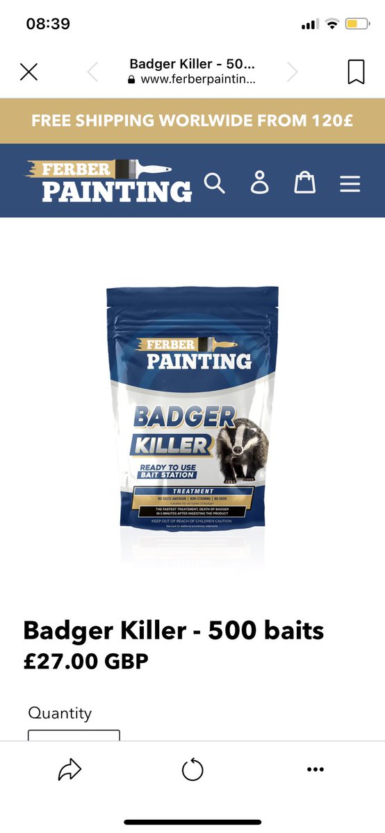 domdyer70's tweet photo. Dear @FerberPainting can you explain why you are selling a poison product online in U.K. to kill a protected species. Any badger poisoning would be illegal &amp; could result in a 6 month prison sentence @LeagueACS @BornFreeFDN @ChrisGPackham @WildJustice_org @WCL_News https://t.co/LoK51nqqzK