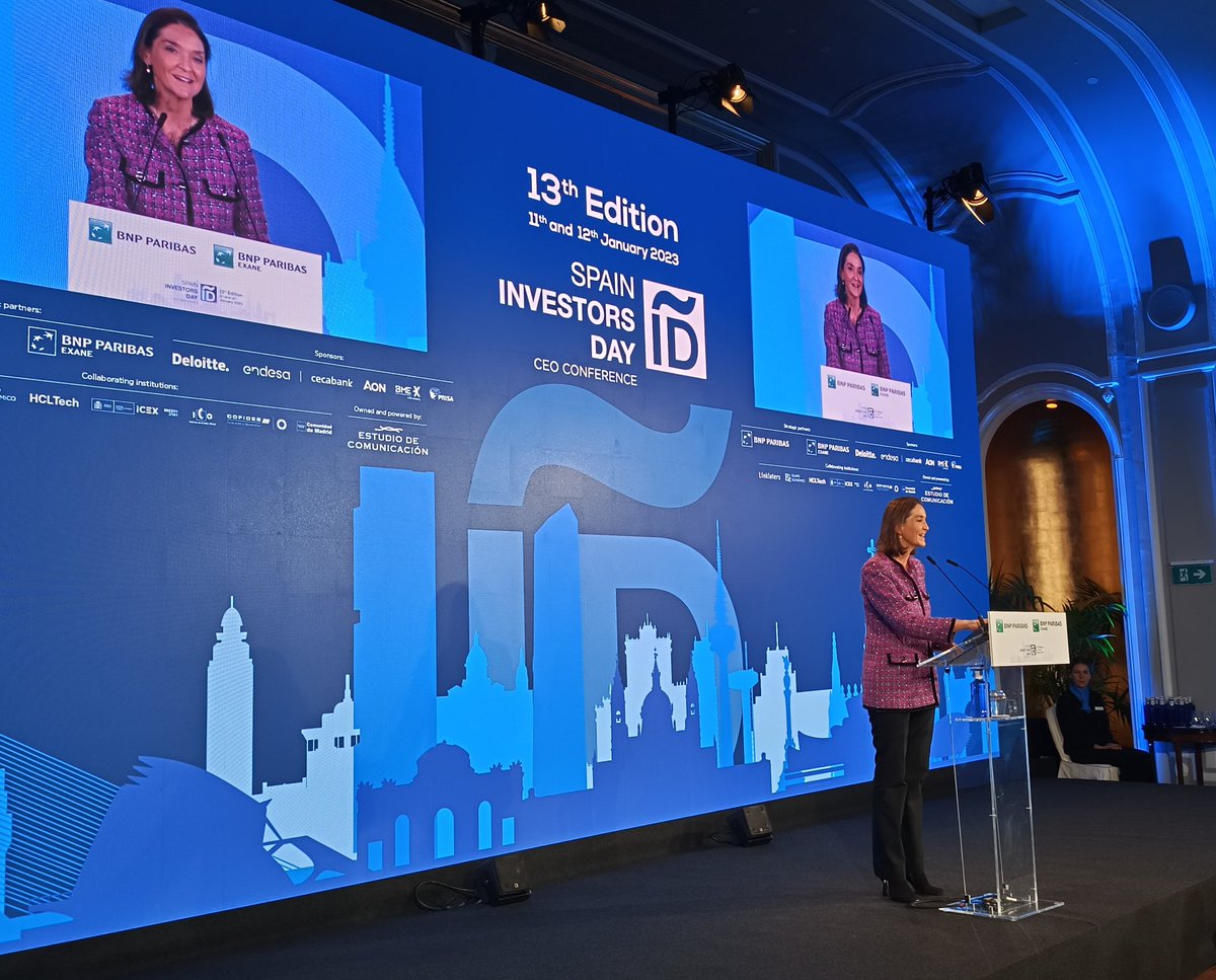 minturgob's tweet photo. La ministra @MarotoReyes participa en la XIII edición de #SpainInvestorsDay:

📣 Gracias a la movilización de recursos de los #PERTE, España se ha convertido en un hub de inversión mundial. Los flujos de inversión extranjera crecieron un 55% respecto a 2021. https://t.co/A7Hayh3iZT