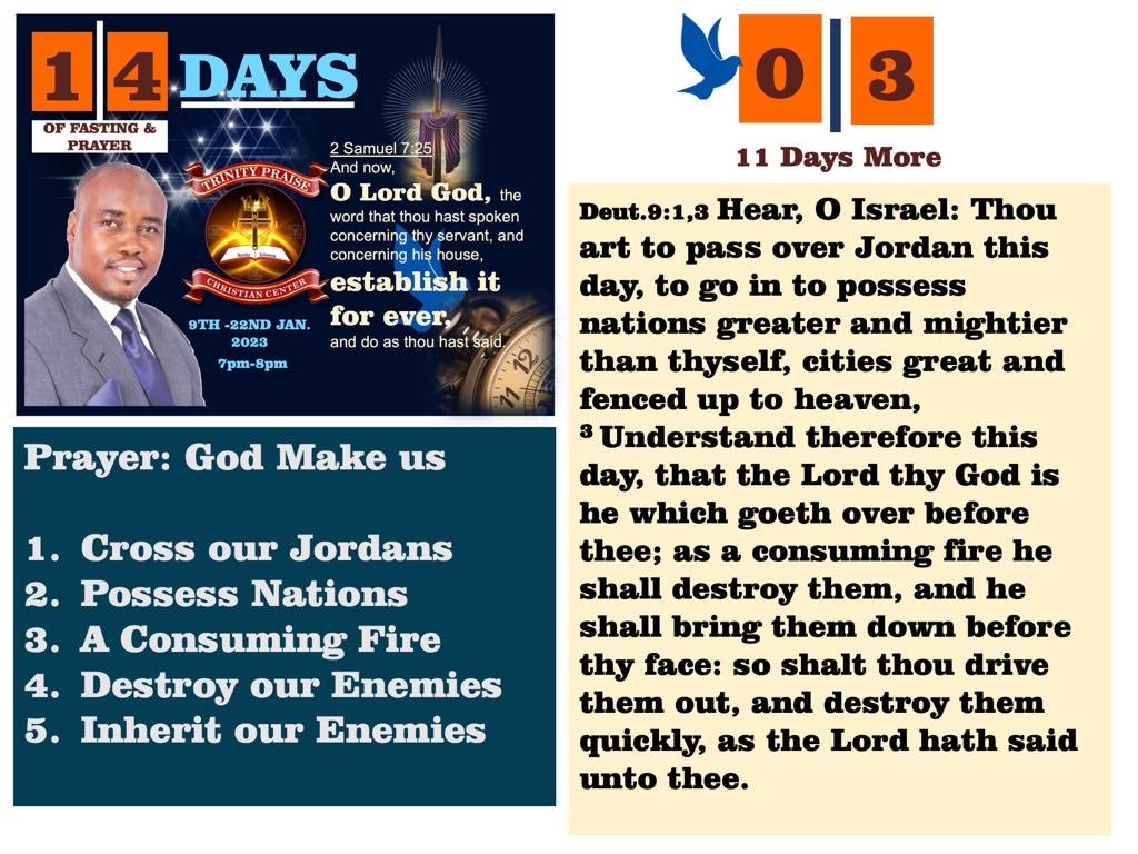 DIATPCC's tweet photo. Day 3 of 14

Deut 9:1
Hear, O Israel: Thou art to pass over Jordan this day, to go in to possess nations greater and mightier than thyself, cities great and fenced up to heaven, https://t.co/9ry6FGEvL9