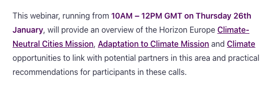 26/01 10am UK time - Register for ktn-uk.org/events/horizon… event with @KTNUK on 23 @HorizonEU calls for Climate and #MissionCities #MissionClimate