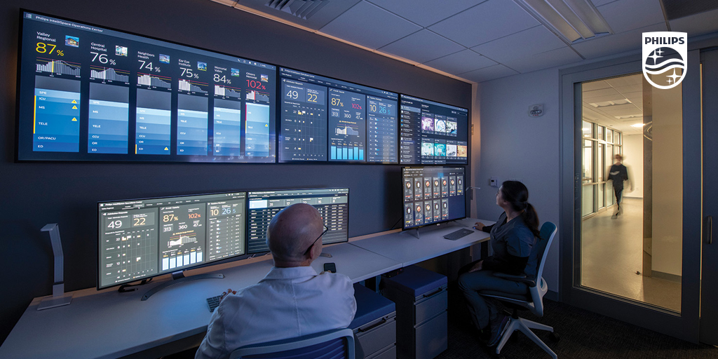 Philips's tweet photo. The hospital of the future won’t be bound by walls – it will offer seamless experiences across care settings. 
Read more in our position paper. https://t.co/yz2HGhvKgl 

 #healthcare #digitaltransformation https://t.co/BrrStsRZEQ