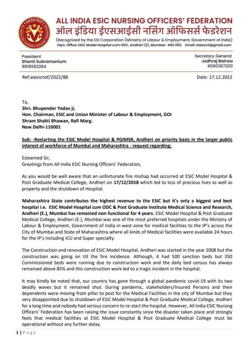 aiesicnf's tweet photo. @aiesicnf urges Shri @byadavbjp ji, Hon'ble Union Minister for @LabourMinistry and the DG @esichq to restart the #ESIChospital ,Andheri as soon as possible.
#RestartESICHospital
#SocialSecurity
#SocialSecurityBenefits
#ESICHospital
#ipisvip
#ESIC
@PMOIndia
@CMOMaharashtra https://t.co/qdRhKVN6Sf