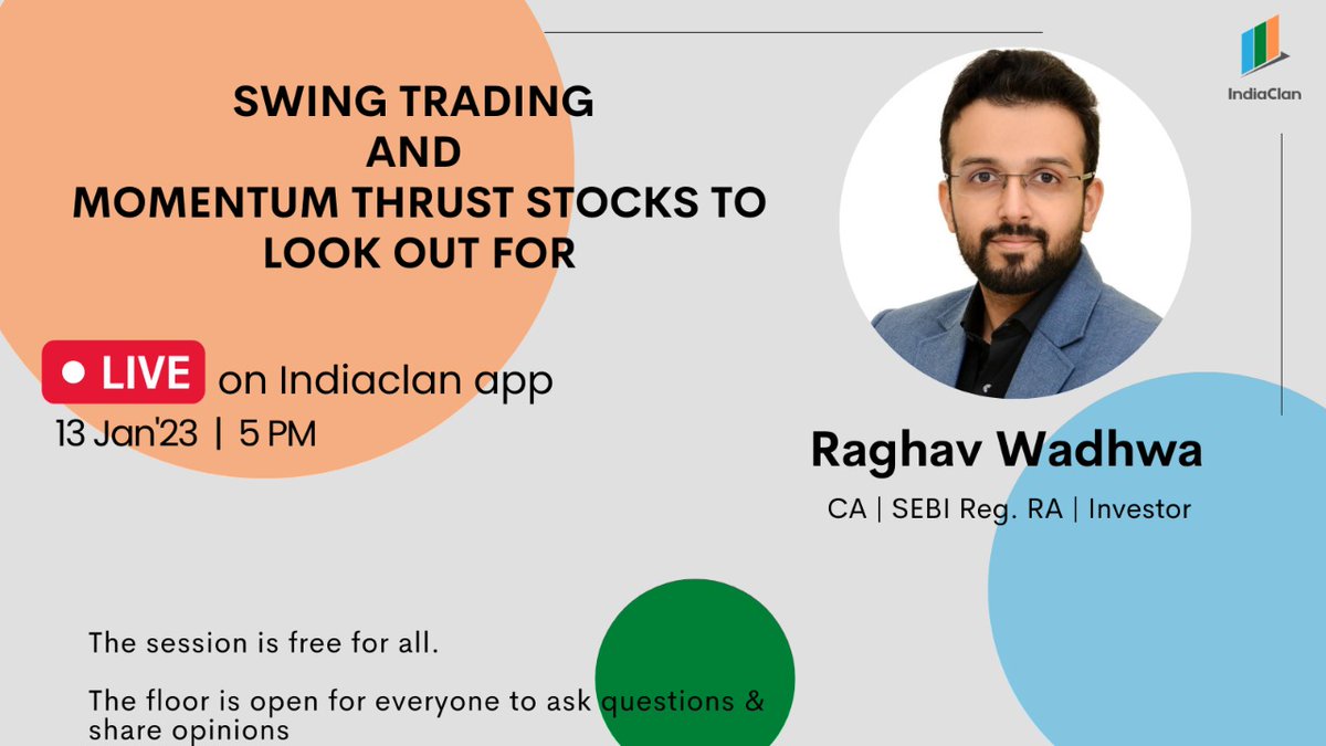 indiaclan's tweet photo. How to get the best from swing trading is still hidden from a lot of traders but we are revealing the actual concept only on the IndiaClan app.

Watch this exclusive session by @raghavwadhwa a SEBI Reg. RA with more than 10+ years of experience in the market.
13 Jan @ 5.00PM https://t.co/9bJl0Ge0iy