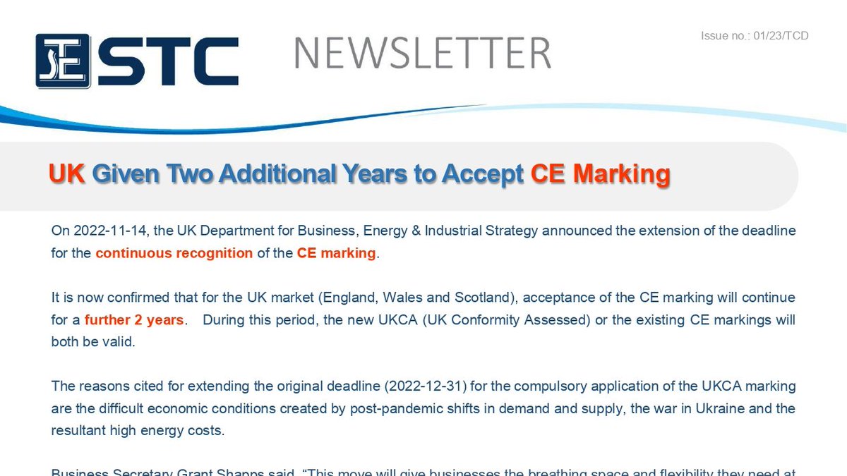【UK Given Two Additional Years to Accept CE Marking】

For details, please refer to the link.
stc.group/en/media/detai…

#STC #GreatBritain #UKToys #EU #ToyRegulations #ToyStandard #ToySafety #CEMarking #UKCA