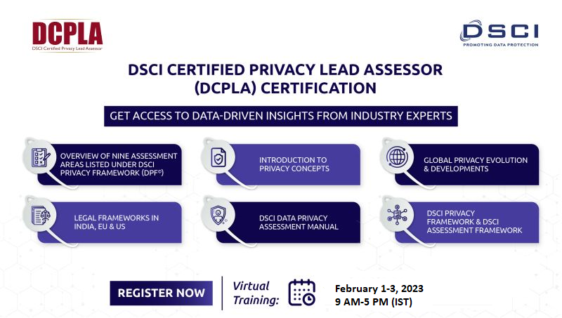 DSCI_Connect's tweet photo. Are you interested in exploring #DataPrivacy concepts & principles? Join the #DCPLA certification program and get access to data-driven insights from industry experts.
➡️Enroll for the #VirtualTraining https://t.co/VLYOhr6cg7
🗓️Feb 1-3, 2023
📨Drop in your queries dcpla@dsci.in https://t.co/6cvp9tBIPQ