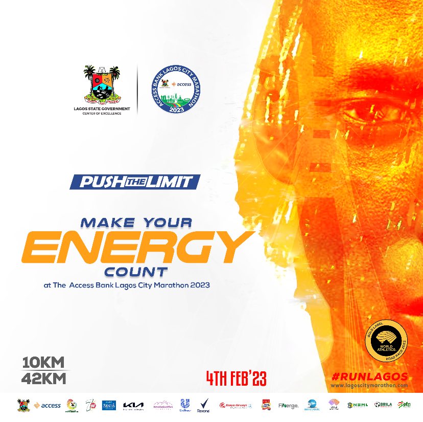 Brilamedia's tweet photo. The 2023 Lagos City Marathon will be the first time that Nigeria’s premier Marathon will be classified as a Gold Label event.
Come February 4th it will be time to #PushTheLimit & run for glory.
#BrilaMedia #WeRunSports #LagosCityMarathon #BrilaFM #TogetherForYou #GoldLabelEvent https://t.co/HxQurapcWf
