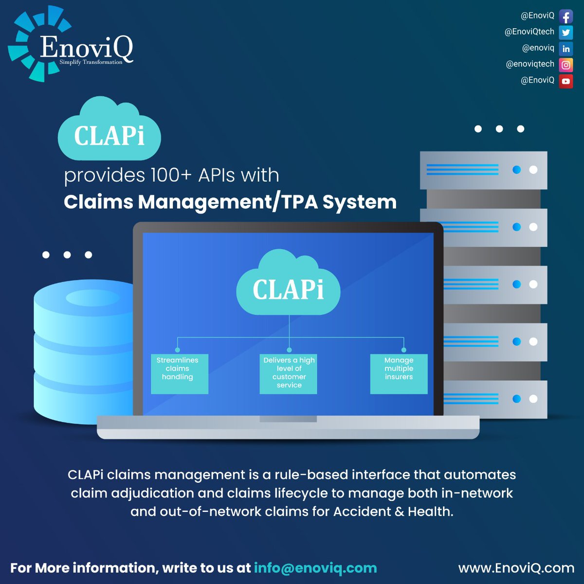EnoviQtech's tweet photo. Automating the claim adjudication and claims life-cycle through our CLAPi Claims Management/TPA System to improve efficiency and customer satisfaction.

#IT #technology #healthcare #claims #claimsajudicationspecialist #itworlds #AI #mobile #mobileapp https://t.co/FNV2wwu14B
