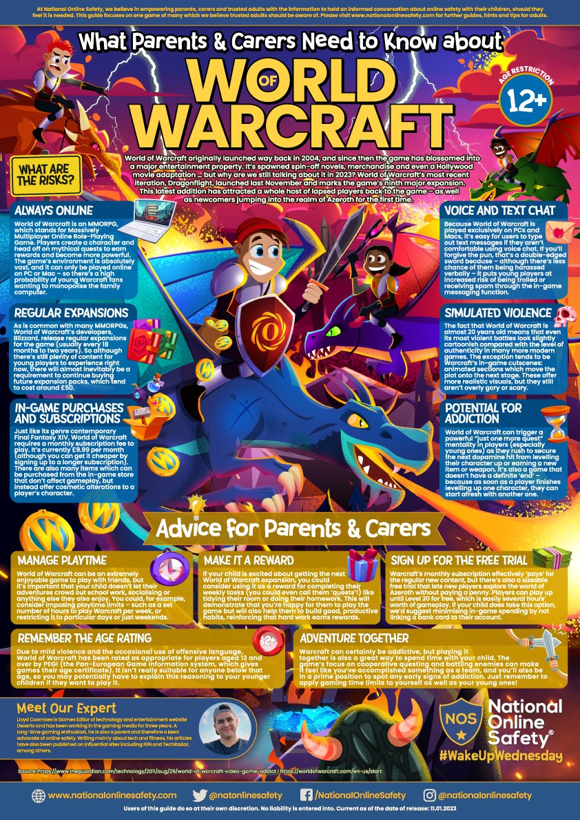 #WakeUpWednesday meets World of Warcraft ⚔🧙‍♂️ This week’s guide explores the vast landscape of the world’s most popular online role-playing game in search of potential #OnlineSafety risks that could await young adventurers 🛡

Download &gt;&gt; bit.ly/3GxrLdG