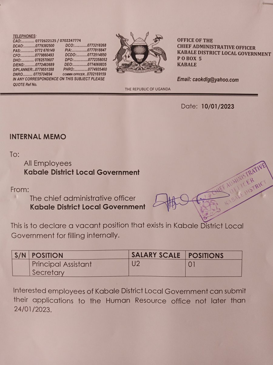 KabaleDistrict's tweet photo. #Internalmemo. https://t.co/eOaYE9IqHb