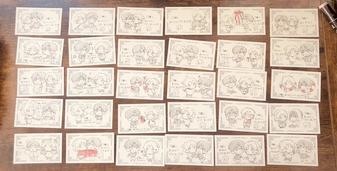 ツクルノモリ様で販売するグッズにつけるメッセージカード 全て手描きで絵が全部違います どれが来るかはお楽しみに〜 