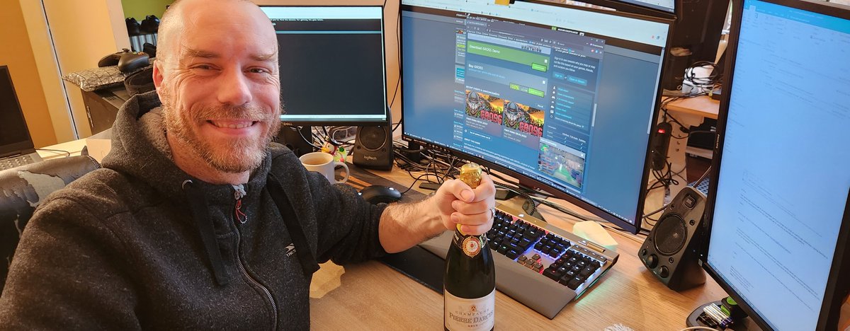 GROSSthegame's tweet image. I have pressed the big red button and our financial department (my wife) has conjured a bottle of champagne out of nowhere.

This seems like a skill that could have been useful in the past, I wasn&apos;t aware she can do that.